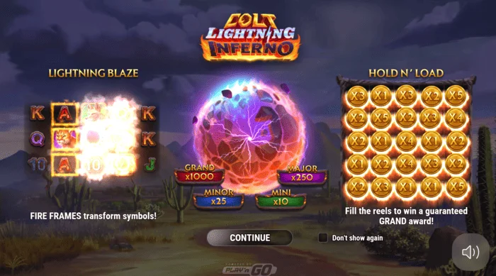 Hlavní obrazovka hry Colt Lightning Inferno